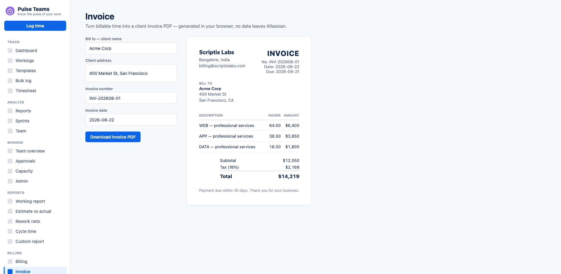 Pulse Teams — Invoice