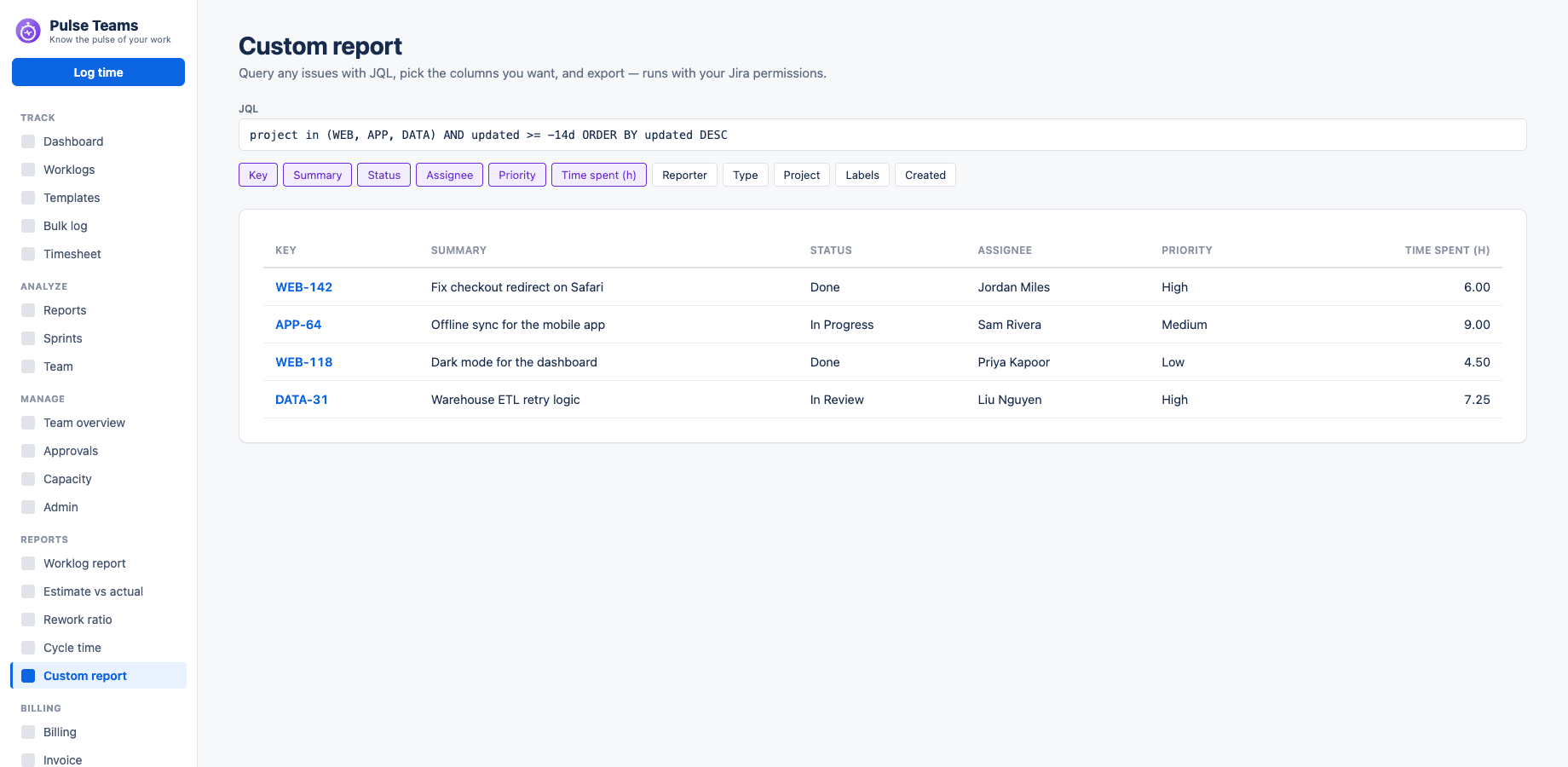 Pulse Teams — Custom report