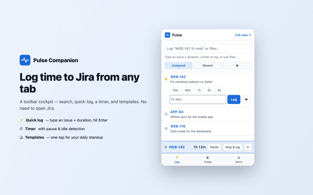 Pulse Companion — Toolbar popup